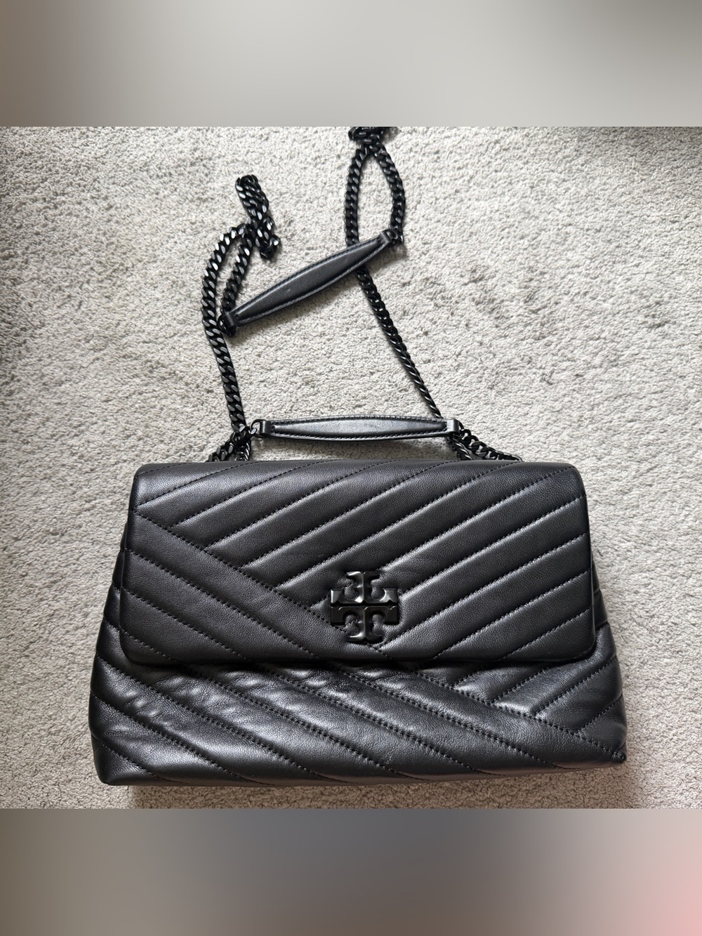 Like New Tory Burch Kira Chevron Powder Coated Convertible Shoulder Bag